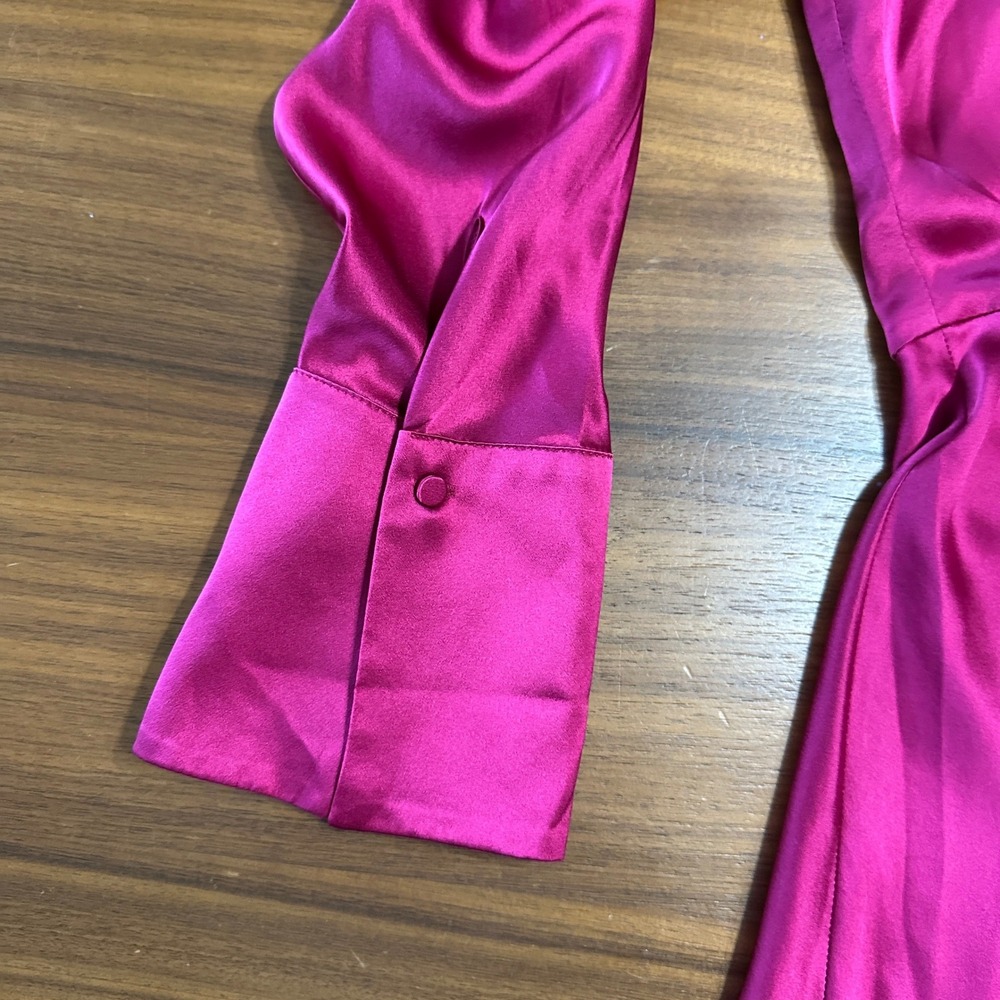 Banana Republic 100% Silk Maxi Dress Berry Pink Long Sleeve Wedding Guest NWT 12 - Picture 9 of 11